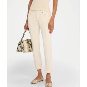 Rag & Bone Dre Low Rise Slim Boyfriend Cuffed Ecru Beige White Size 25 Jean